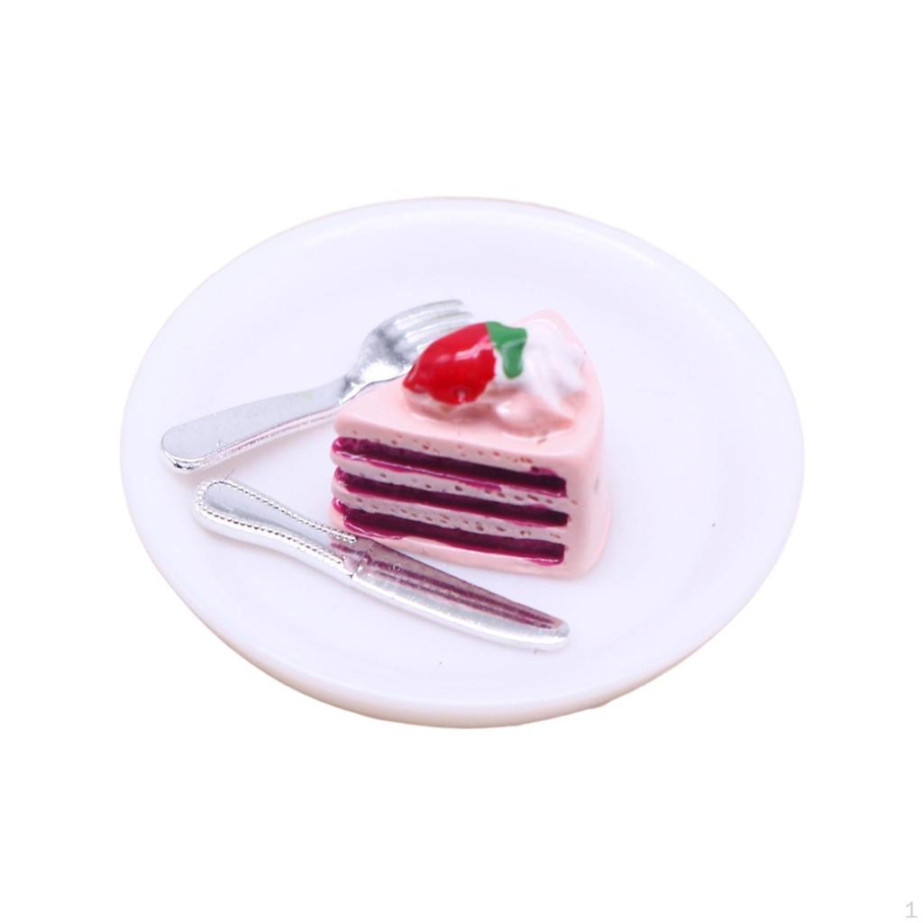 Dollhouse Dessert Cake with Plate, Kitchen Accessories, Miniature Doll Toys for