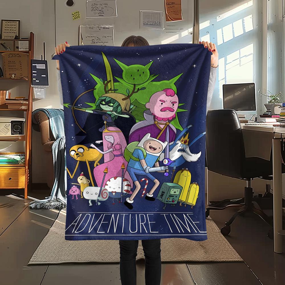 1PC Adventure Time Print Flannel Blanket, High Quality All Seasons, Home Decor, Warmth and Comfort, Perfect for Christmas Gifts