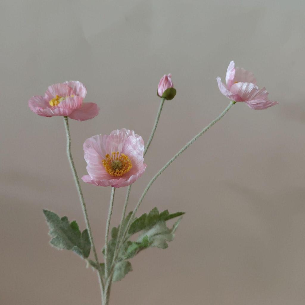 Silk Poppy Flower Flocking Simulation with 4 Heads for Decorative Photography