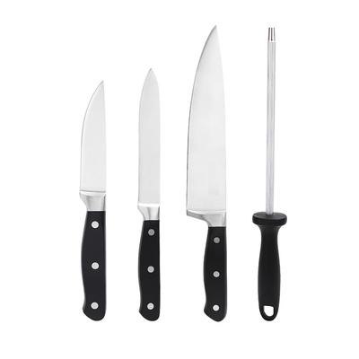 Hochwertiges Küchenmesser-Set aus Kohlenstoffstahl, 4-teilig (mit Anspitzer), Silber