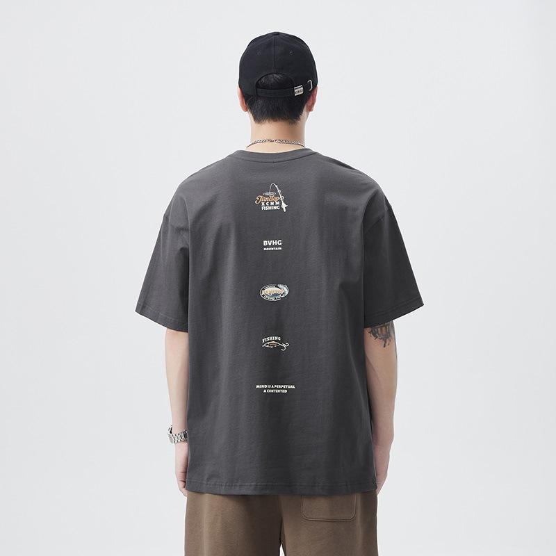 New Japanese Sports Trend Printed 210g Pure Cotton Loose Round Neck Fashion T-shirt In Summer