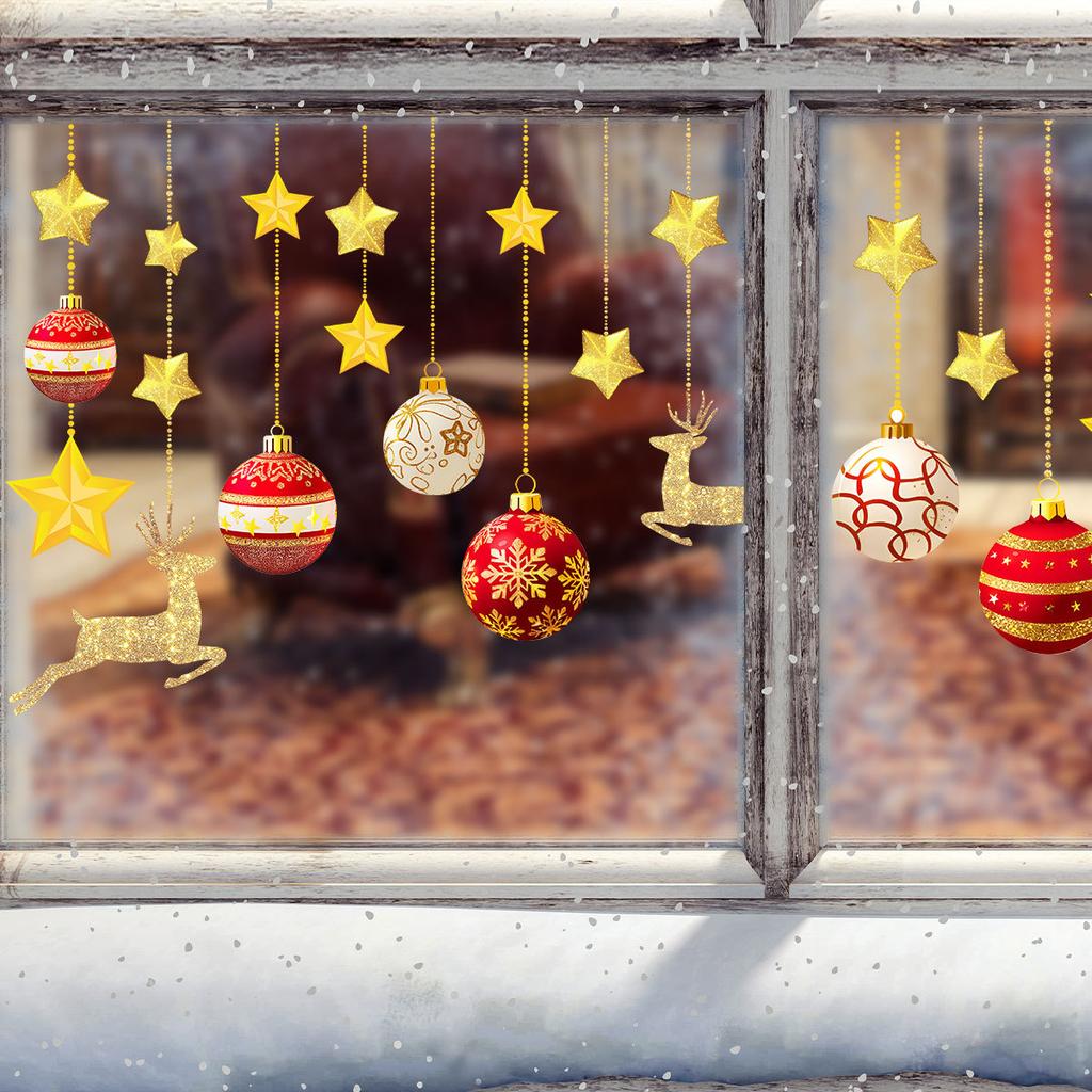 Star Elk Christmas Holiday Window Sticker Double-sided Printing Visual Window Glass Decorative Sticker