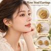 Vintage Style Flower Stud Earrings Gold Gauze Fabric Rose Stud Earrings New Rose Earrings  Women