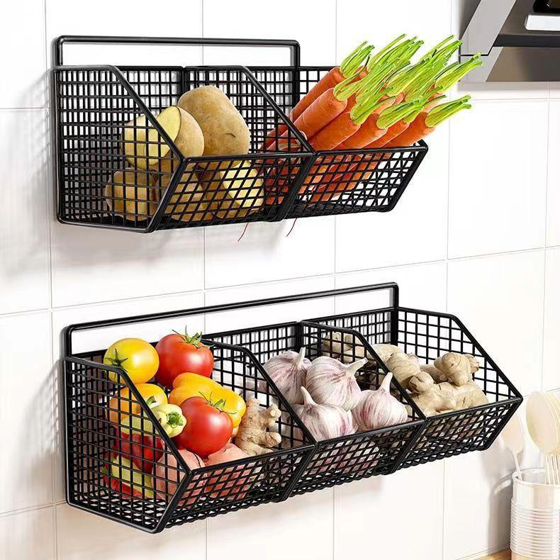 Wall-Mounted Storage Basket for Scallions, Ginger, and Garlic