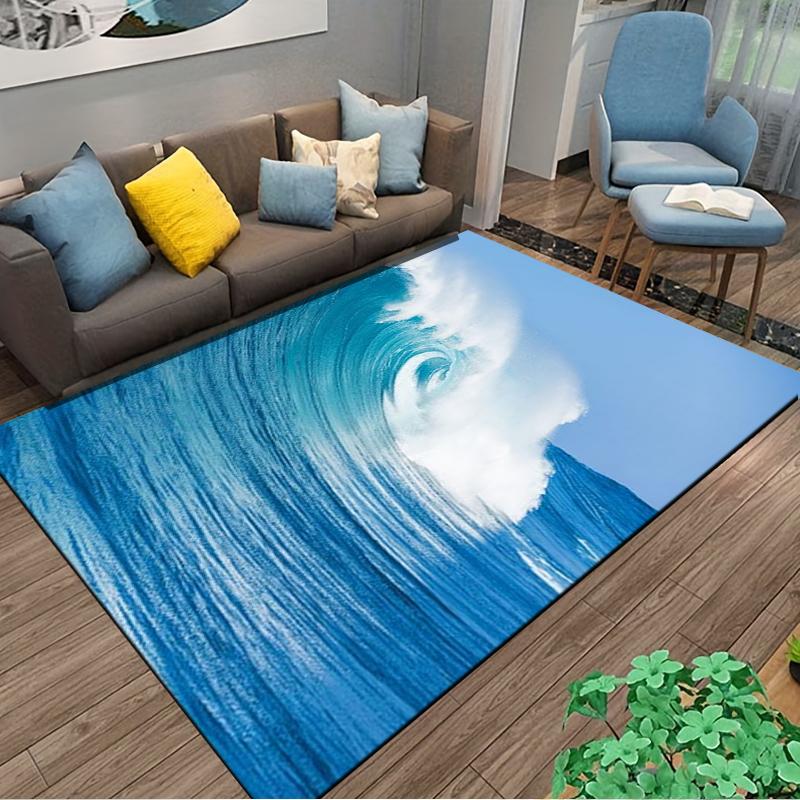 Ocean Wave Carpet with Blue and White Sea Pattern Decorative Rug Suitable for Use As an Anti-slip for Living Room Bedroom Sofas