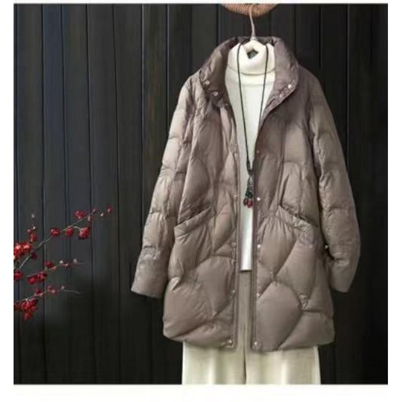 Womens Mid-Length Down Coat With Stand Collar White Duck Warm Fashion Outerwear