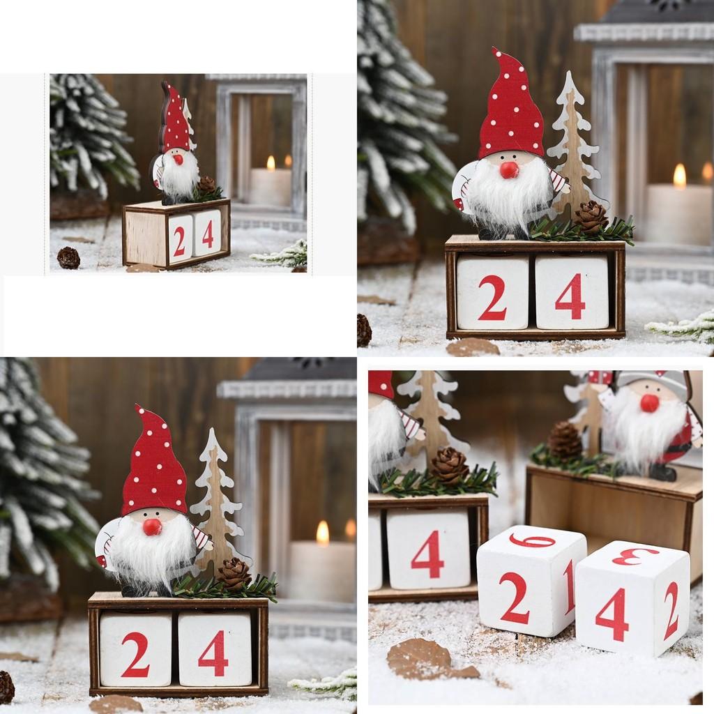 Charming Wooden Pinecone Advent Calendar Santa Figurine With Red Hat For Christmas Decor