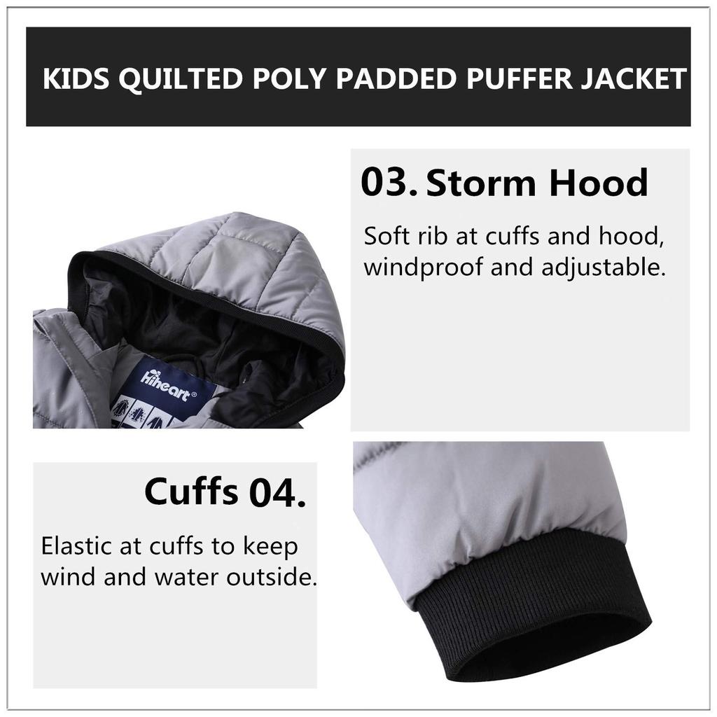 Hiheart Padded and Perfect for Fall and Size 110 Kids' Jacket, Coat, Hooded, Fleece-Lined, Windproof, Cold-Proof, Winter, Gray,