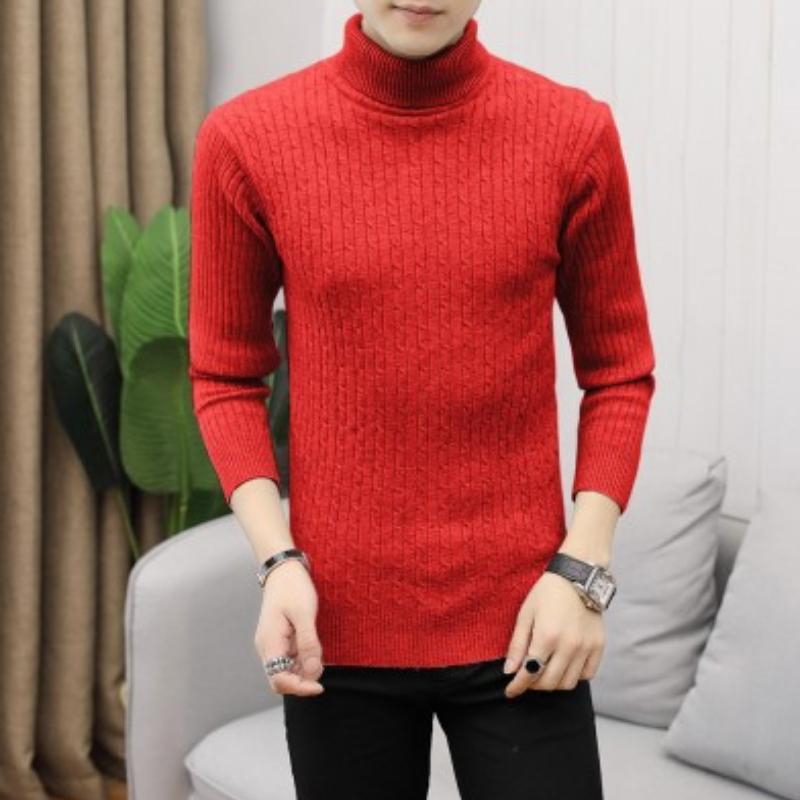 Men's Knitwear Autumn and Winter New High-neck Solid Color Twist Bottoming Sweater