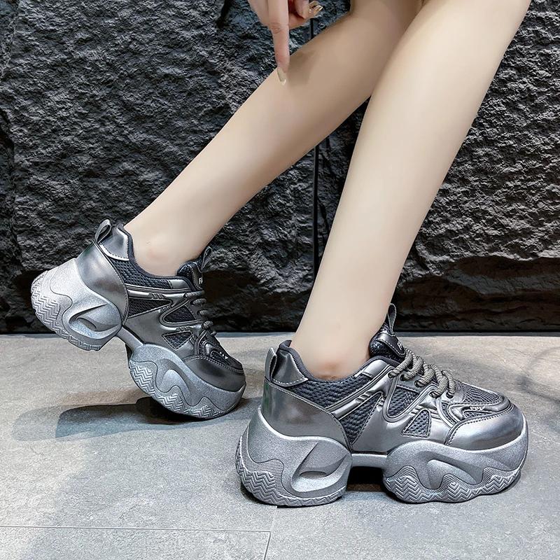 Fashion Sport Shoes for Women New Fashion Tennis Platform 2024 Black Casual Chunky Mesh Leather Spring Autumn Girls Sneakers Old Father