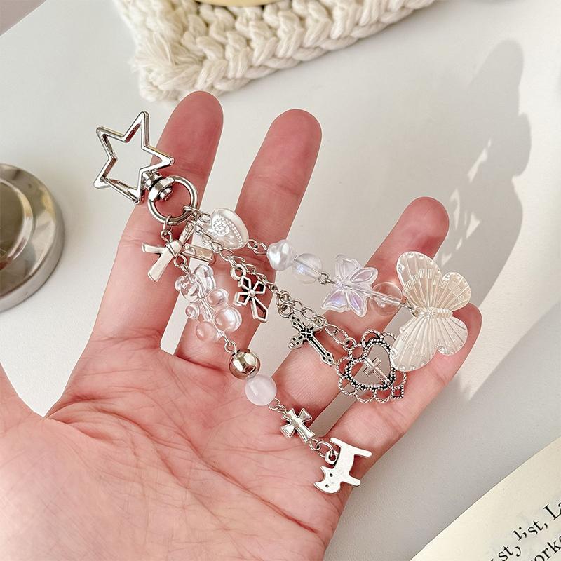 

Брелок Y2K Butterfly Love Медведь Крест Бусины Подвеска для телефона Шарм для чехла для наушников Декор для сумки Кольцо для ключей от машины