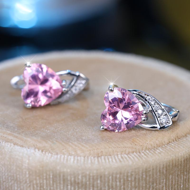 Orecchini A Cuore In Argento 925 Con Zirconi Cubici | Donna, Colore Oro Rosa | Semplici Ed Eleganti