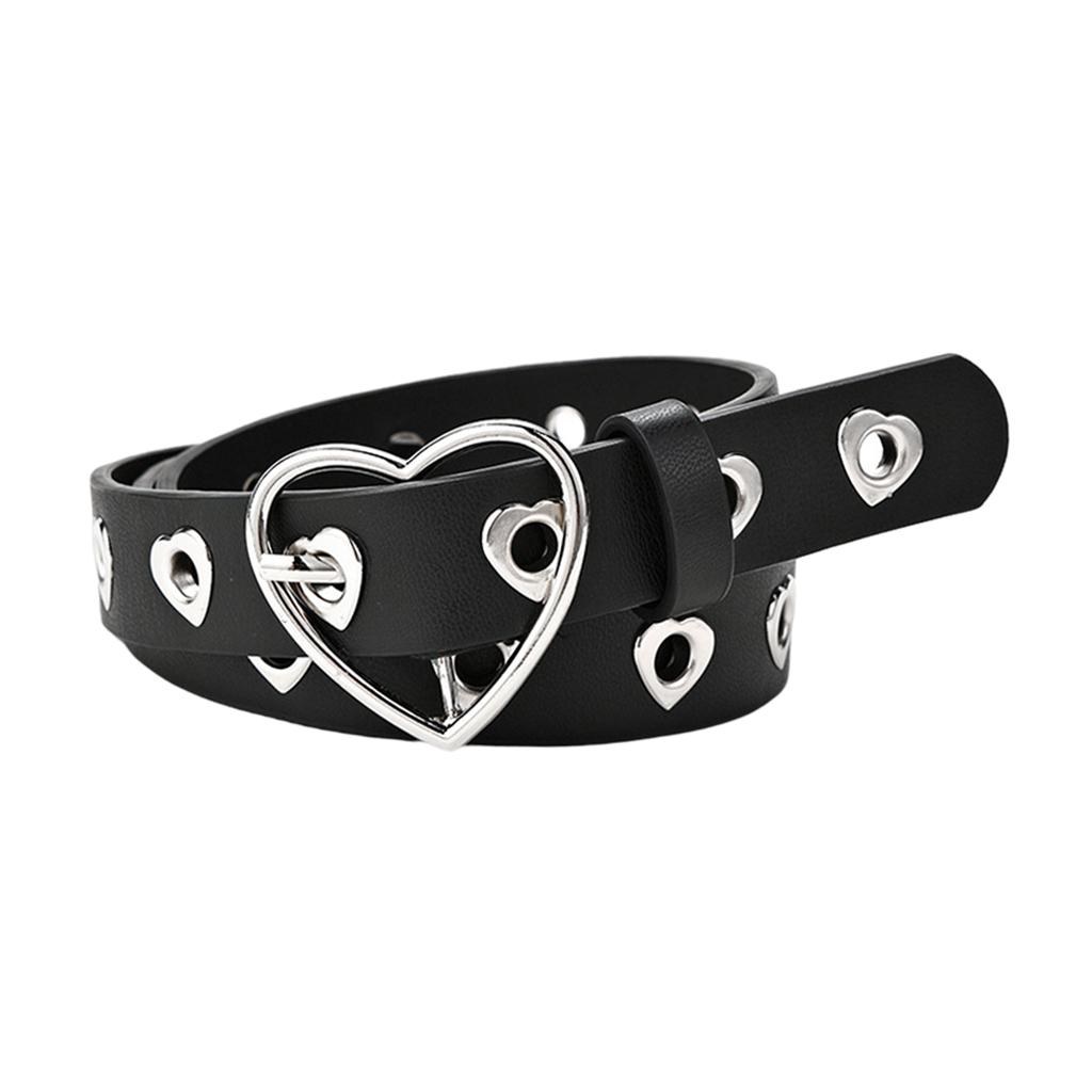 Buckle Decoration Belt Fashion Heart-Shaped Eyelet Hollow Girl Jeans Shorts Porous