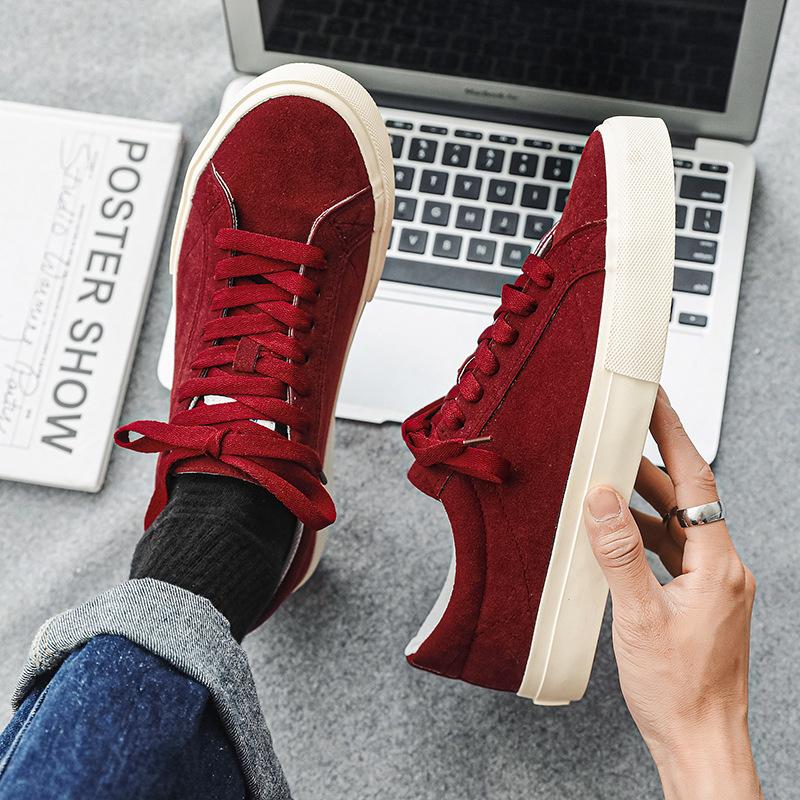 Niche design turned fur burgundy casual sports skateboard shoes summer breathable trend versatile trendy shoes men's shoes