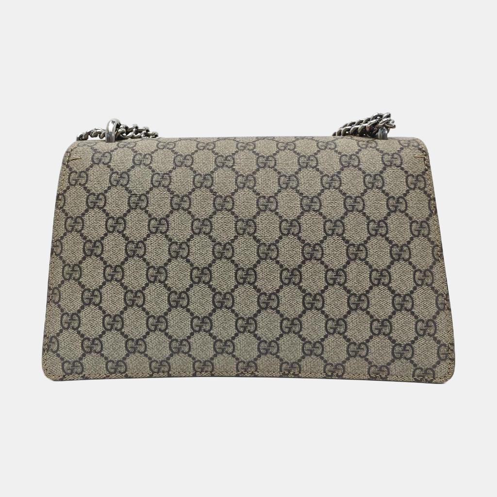 [Pre-Owned] Dionysus Chain Tiger Head Buckle Logo Canvas And Leather Shoulder Bag Small - Fair #ECDMLU
