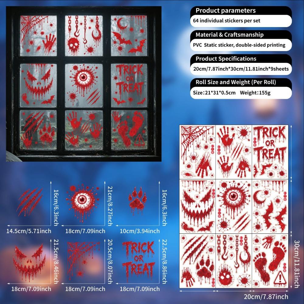 Reusable Halloween Window Stickers Scary Realistic Electrostatic Window Decals  Home Decoration