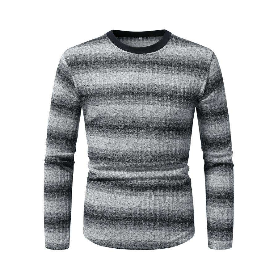 

Men s Crew Neck Long Sleeve T-Shirt Pullover Slim-Fit Striped Knitted Bottom Shirt 2XL