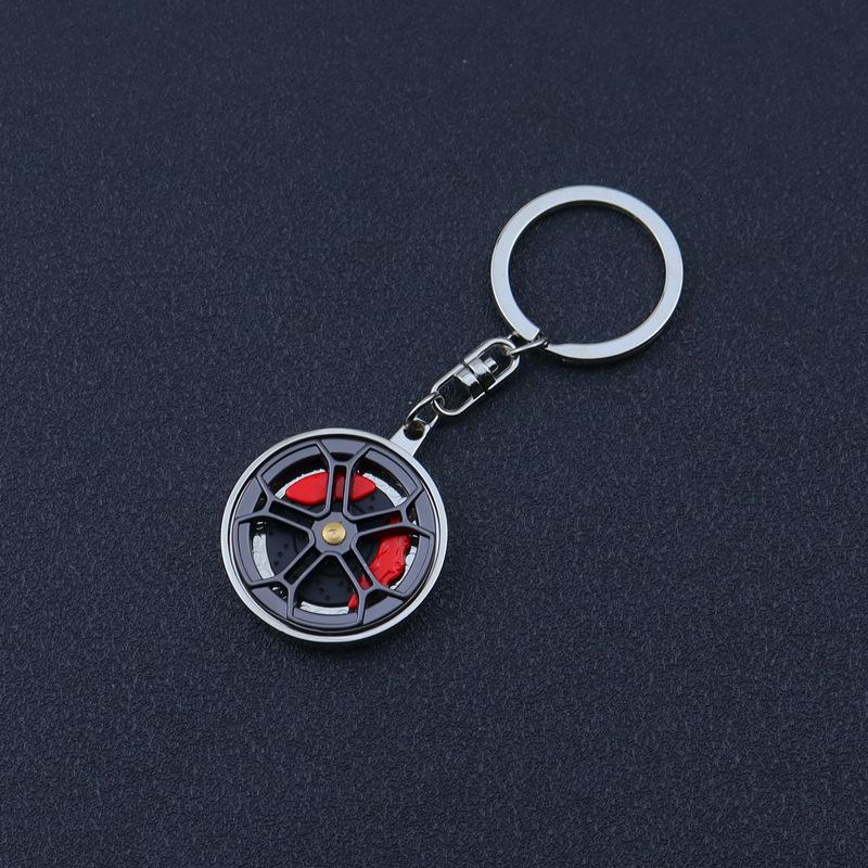 Two-Tone Rotating Wheel Hub Keychain with Dual Card Clamp & Free Laser Engraving