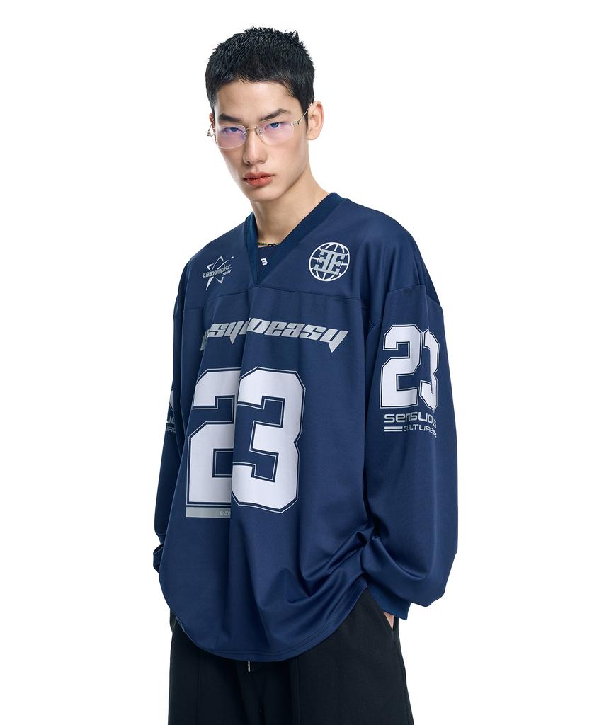 EASY NO EASY Long Sleeve Football Jersey - Navy