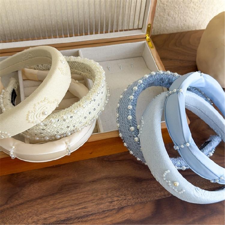 Luxury Floral Design Headbands For Women Fabric Hair Accessory With Bead Detailing Hairband Headwear For Special Event