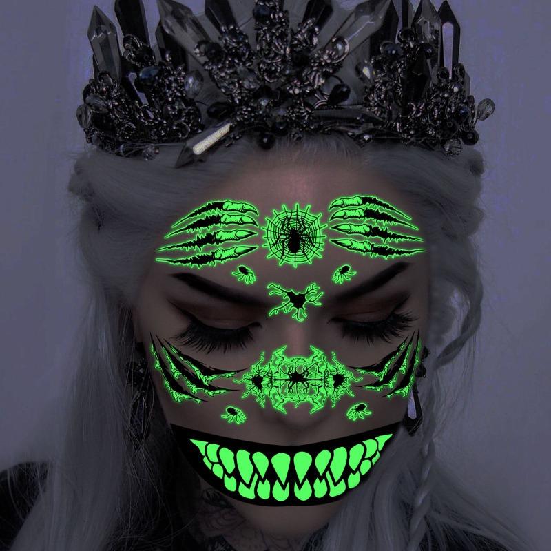 Mary Funny Halloween Horror Mouth Luminous Tattoo Sticker, Face Sticker, Three-dimensional Spider Scar Waterproof