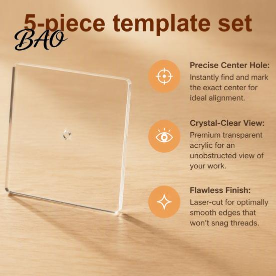 Multi Shape Acrylic Stencils 5PCS Needlepoint Templates Set, Precision Center Hole Design, Fabric Pattern Marking Tools Round/Square/Rectangle/Oval