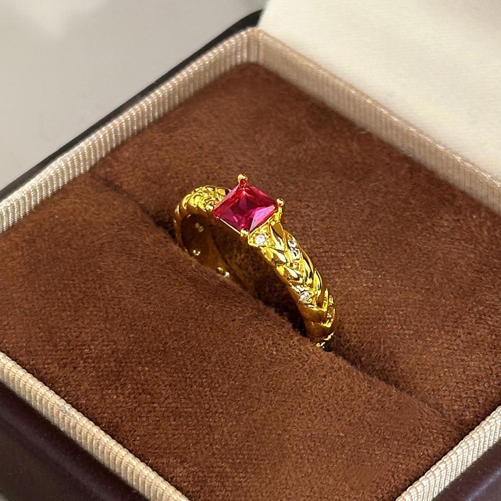 Xiaohongshu Hot-selling Wheat Ear Colored Treasure Open Ring Full of Diamonds Exquisite Medieval French Retro Adjustable Ring