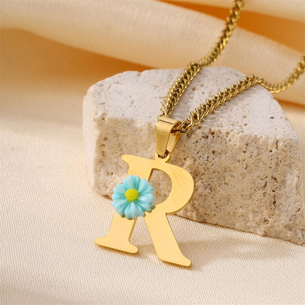 Atoztide Color Flower Initial Letter Pendant Necklace for Women Chunky Alphabet Name Drop Choker Chain Jewelry Mothers Day Gift