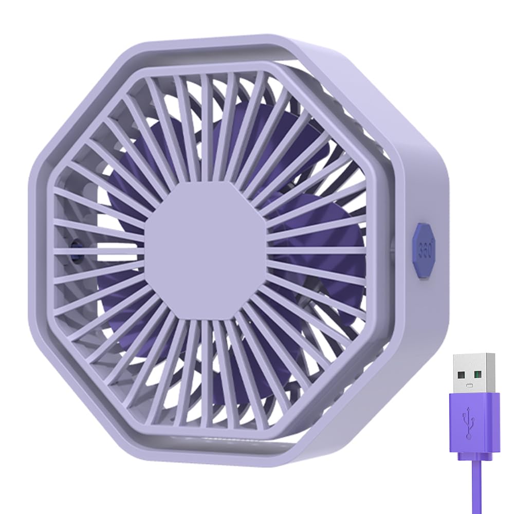 

Bigqin Quiet Desktop Small but 3 Speed USB Adjustable Perfect for Living and Cars Purple Fan, Powerful, Settings, Powered, Angle, Offices, Rooms,