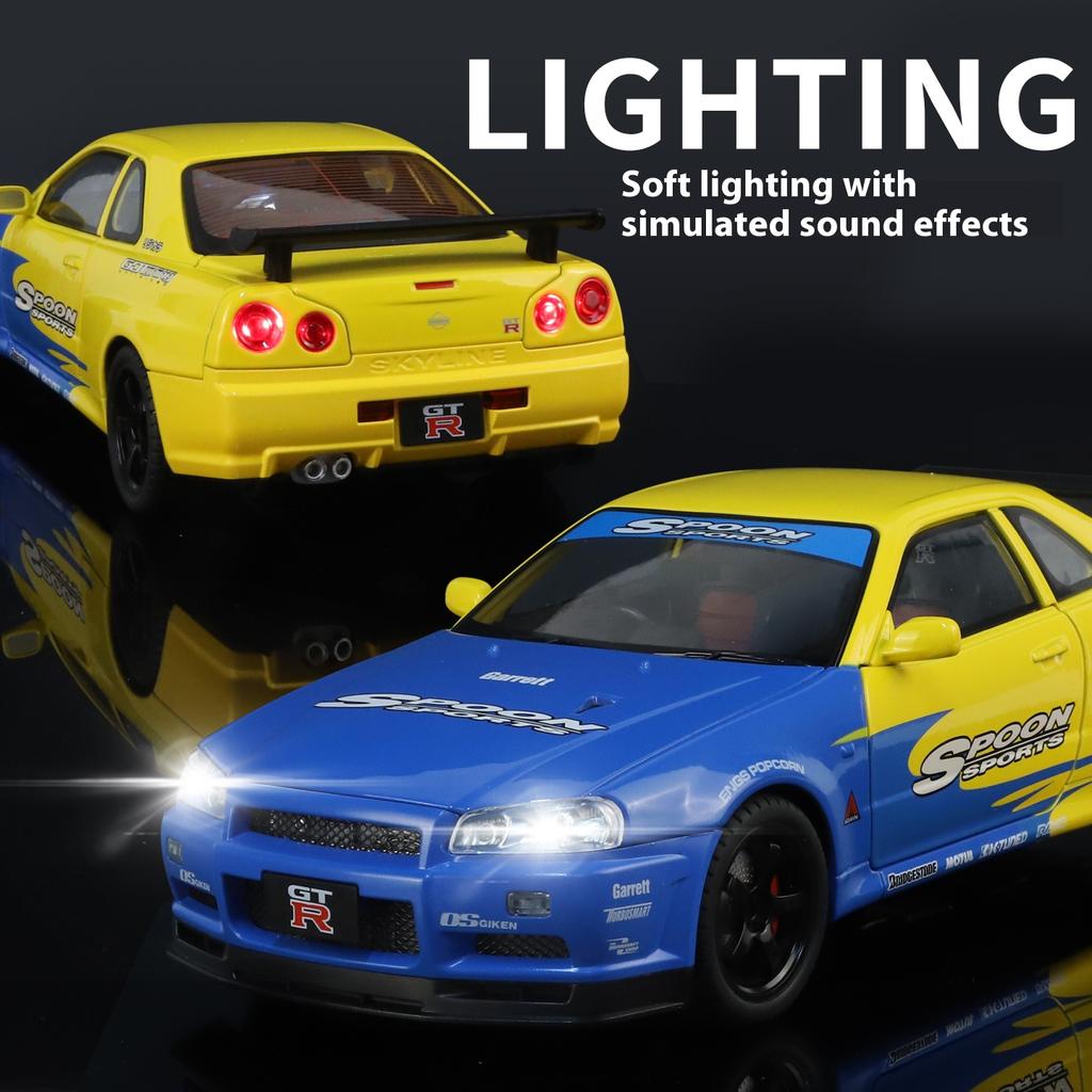 1/18 Nissan R34 GTR Oversized Collectible Ornaments  Alloy Die-cast GTR Car Model Tires Detachable DIY Racing Model Boy Gift