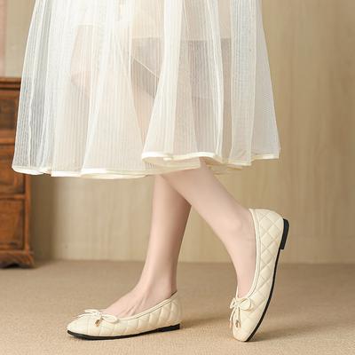 W107-81 Single Shoes 2025 New Spring and Autumn Soft-soled Beanie Shoes Fairy Fairy Flat Shoes Shallow Mouth Women's Work Shoes