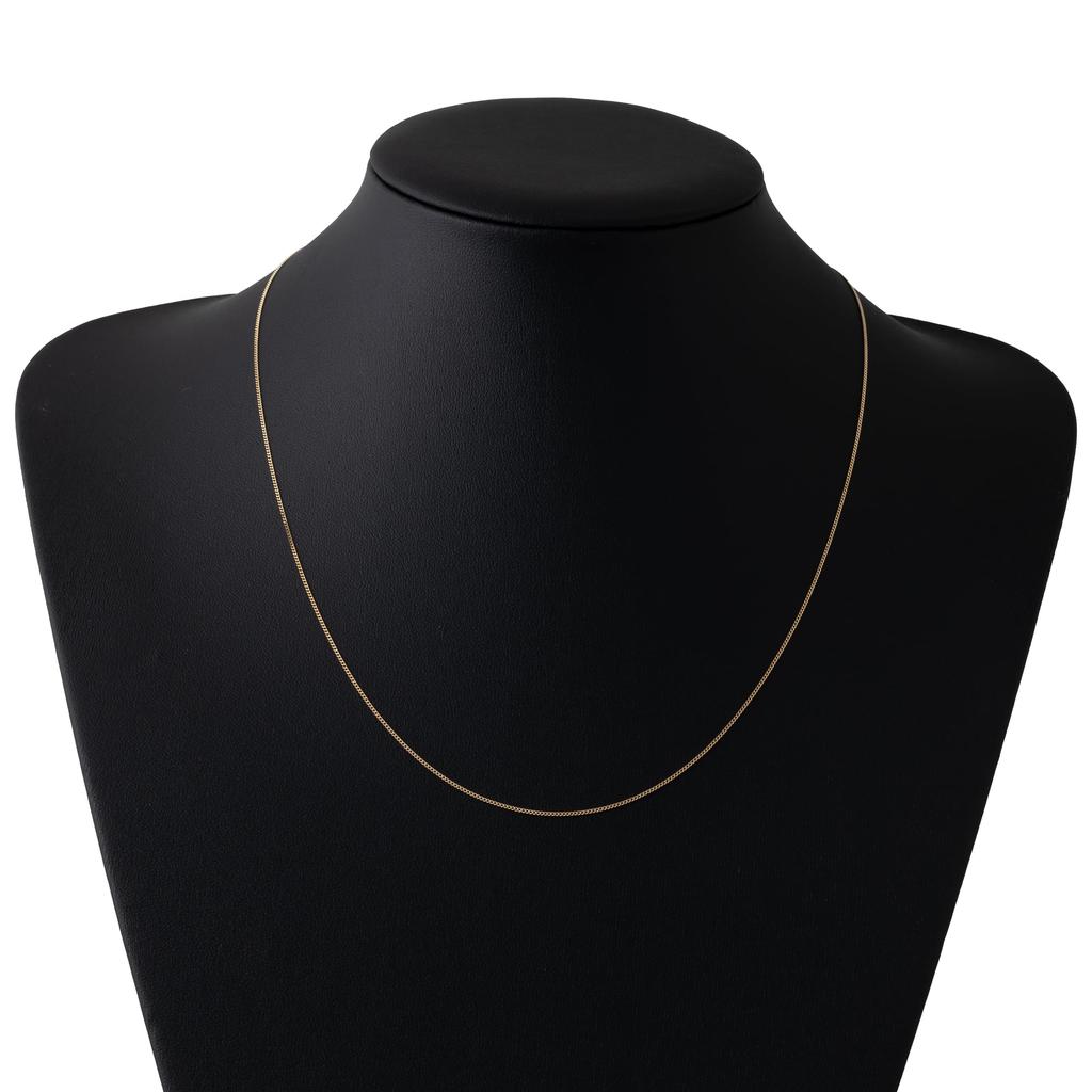 18K Yellow Gold Single Curb Chain Mint Certification [MJP] 0.25 Necklace, Mark, 50cm, Approx. 1.4g
