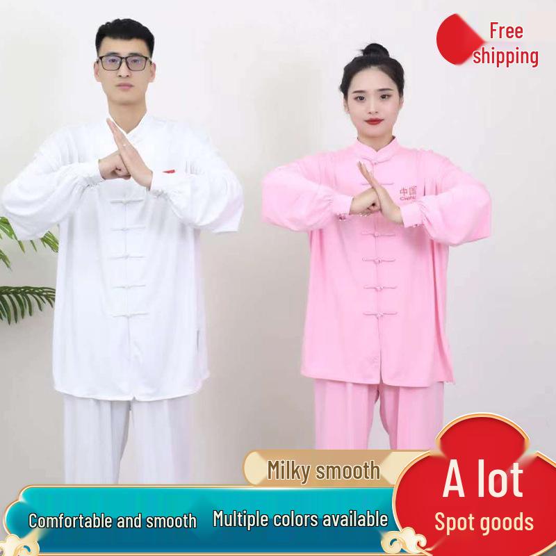 High-End Milk Silk Tai Chi Suit Set for Women and Men - Spring To Autumn Wushu Performance Outfit, Chinese Style