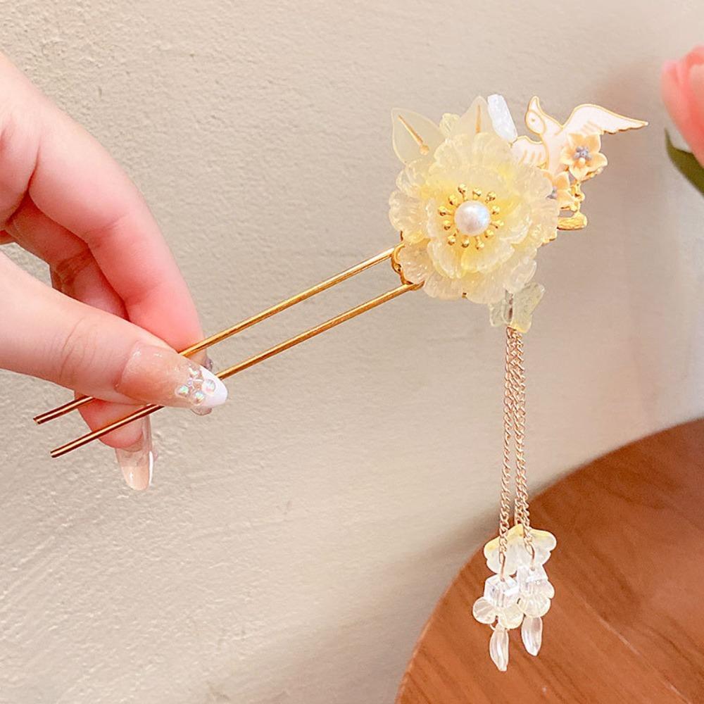 Ancient Style Peach Blossom Hairpin Vintage Chinese Headwear Pendant Hair Stick  Gift