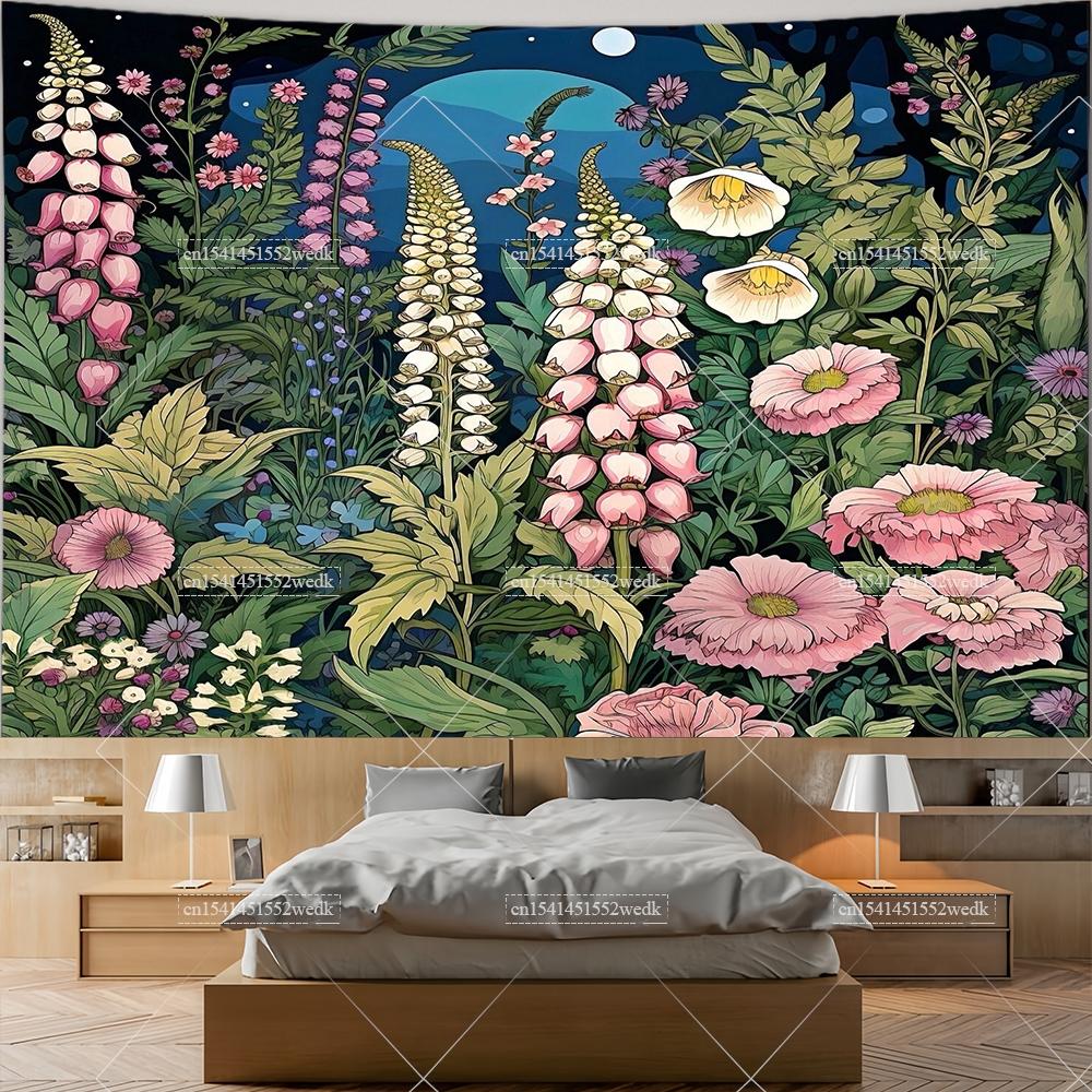 Wildflowers Tapestry Wall Hanging Garden Floral Botanical Tapestries Room Deocr Red Poppies Scenery Photography Background Cloth