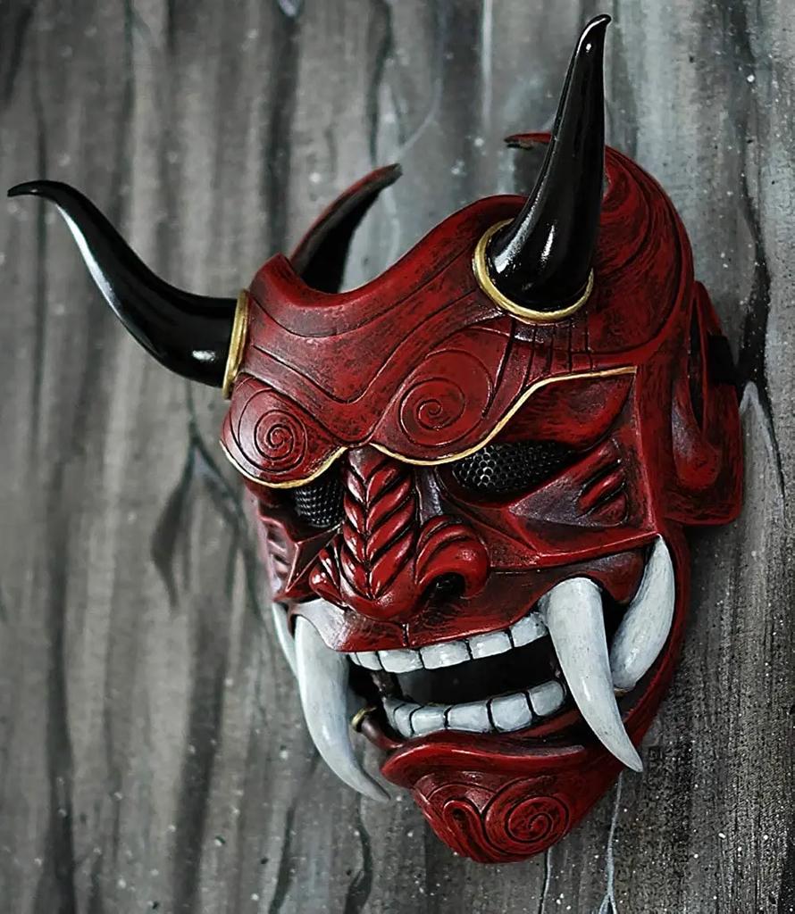 Maschere Facciali di Halloween Unisex per Adulti Giapponesi Hannya Demone Oni Samurai Noh Kabuki Prajna Maschera del Diavolo Maschere in Lattice per Feste