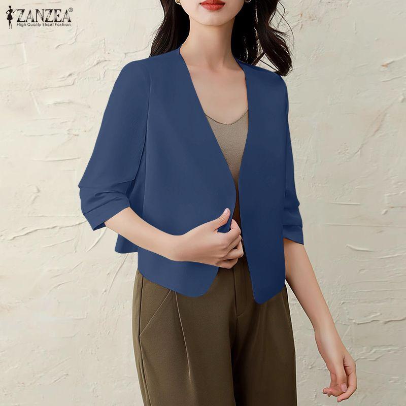 ZANZEA Damskie codzienne topy kardiganowe z dekoltem w serek i rękawem 3/4