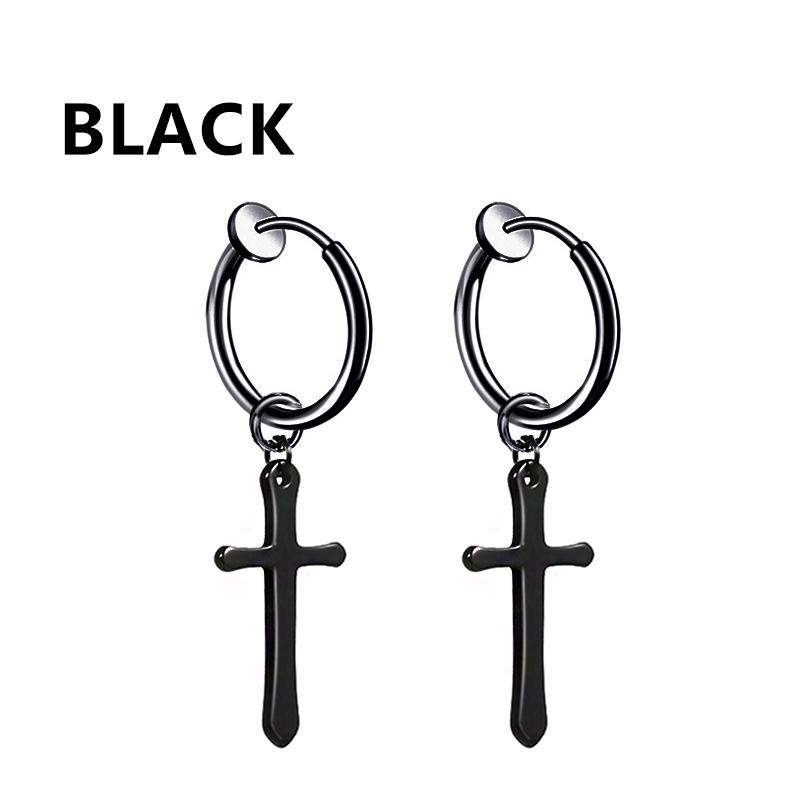 2PC Punk Stainless Steel Small Hoop Earrings for Men and Women Gothic Cross Ear Ring Pop Hip Hop Piercing Ear Studs Zircon