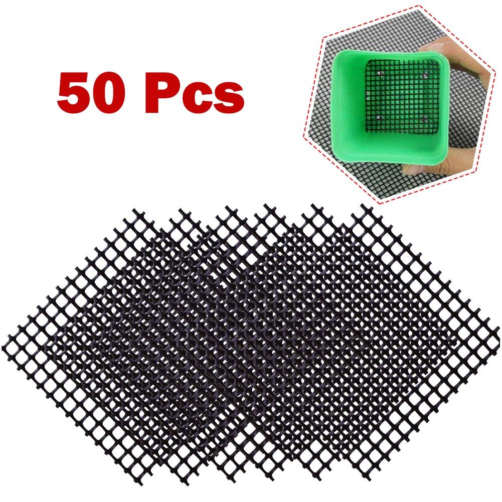 50pcs Pot Hole Mesh Pad Mat Grid Square Drainage Hole Screen For Pot Bottom Prevent Soil Loss Bonsai Flower Plant Gardening Tool