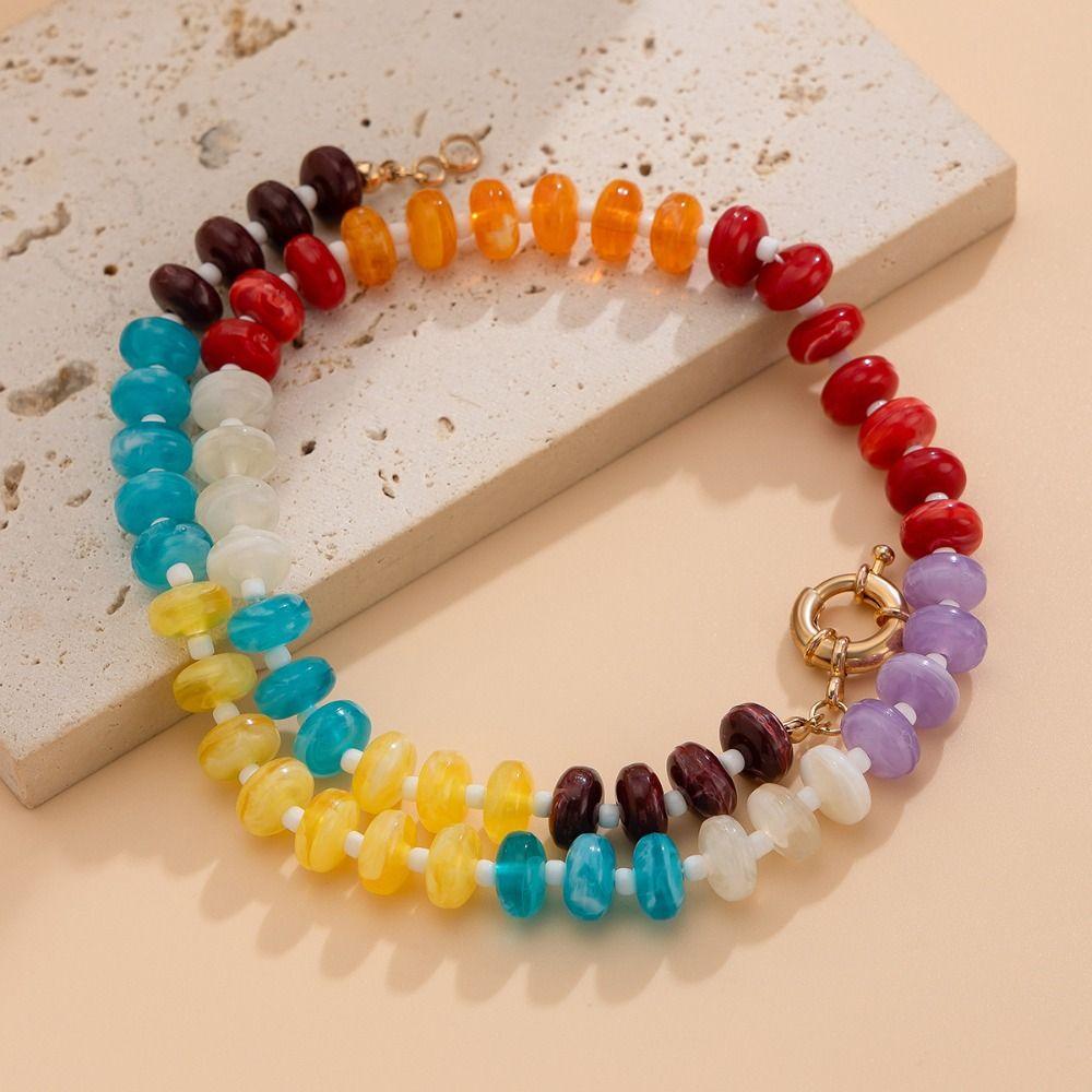 Handmade Colorful Beads Choker Necklace Acrylic Y2K Neck Jewelry Rainbow Clavicle Chain  for Women