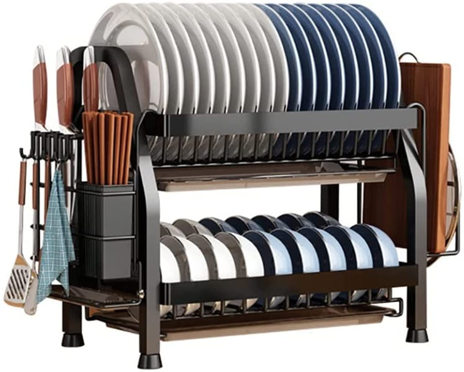 

Блюдо большая емкость палочка нож разделочная доска кухонная утварь хранение легкая сборка сушилка, 2-ярусная, вместимость, стойка, стильный, держатель, подставка, подставка, чёрный