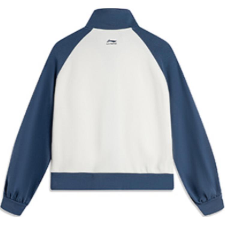 Li Ning Sports Lifestyle Series Color Block Letter Stand Collar Zipper Long Sleeve Hoodie Women hoodies Off-White Deep-Navy AWDU838-2