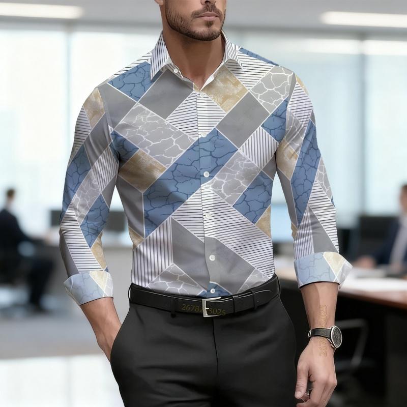 Men's Shirt Spring and Autumn New Style Men's Abstract Printed Long Sleeved Shirt Business Casual Slim Fit High-quality Shirt