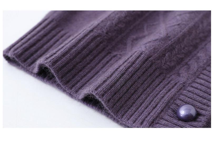 Women's Warm 100% Pure Wool Cardigan: Autumn/Winter Thick Knit Round Neck Sweater for Middle-aged & Elderly Moms