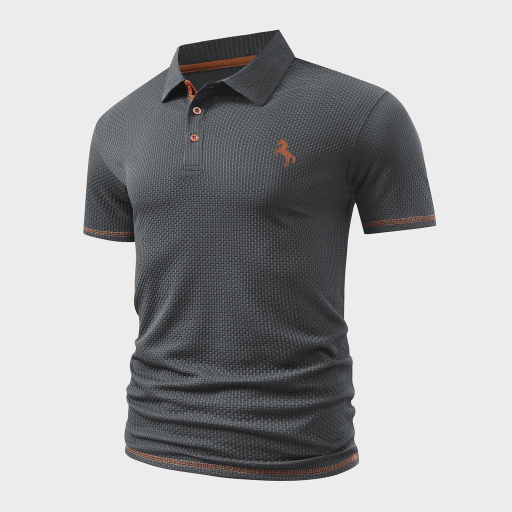 Men's Casual Short Sleeve Waffle Polo with Horse Print