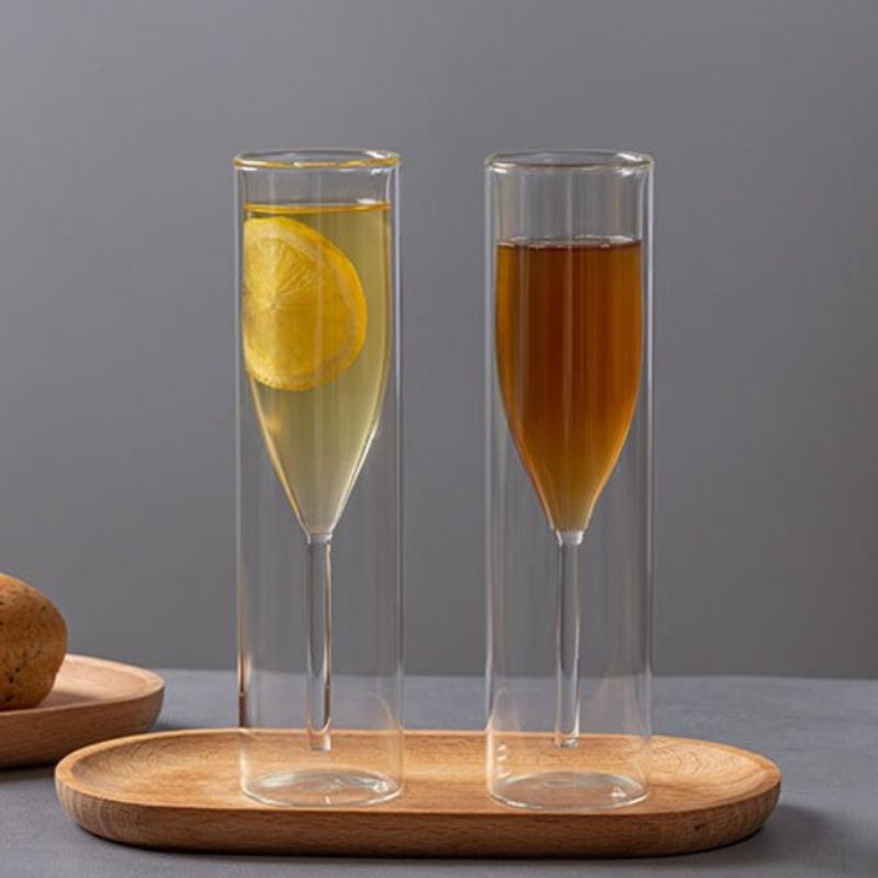 Doppelwandige Champagnergläser - Elegantes Kristall-Design Tulpen- & Flötenbecher für Hochzeiten, Cocktails & Toast, bruchsicher