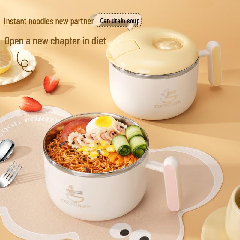 Portable Stainless Steel Noodle Bowl with Lid - Student Lunch Box Edition