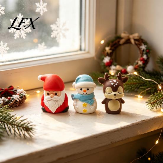 Cute Holiday Decorations for Micro Landscape Christmas Vinyl Figurines, Santa Claus Snowman Reindeer Mini Statue, Desk Ornaments Small Desktop
