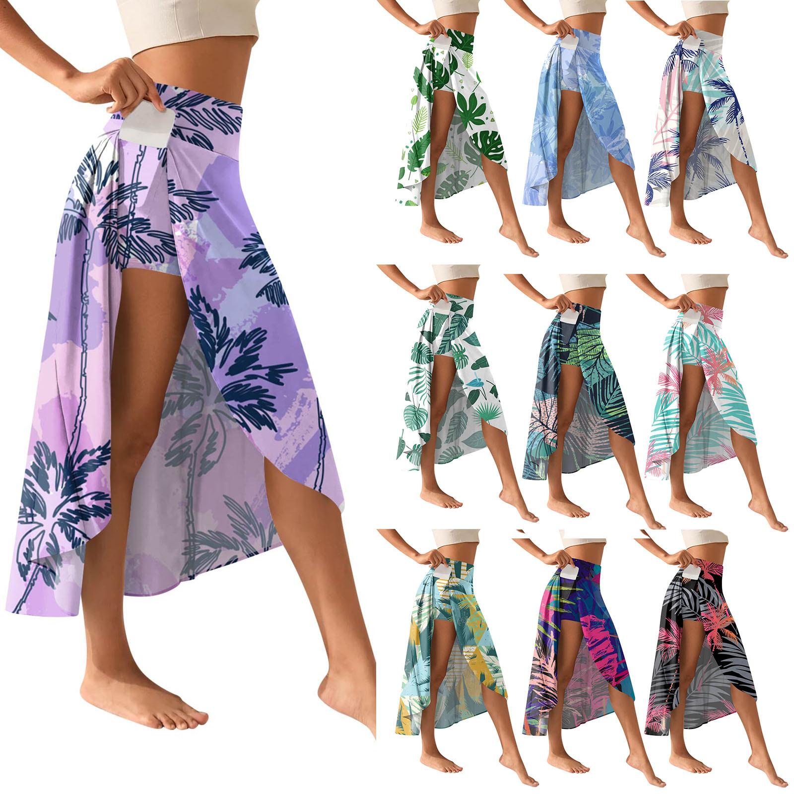 

Women s Fashion Casual Printed Slit Ruffle High Waisted Fluttering Shorts Skirt L