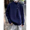 Men's Sophisticated Half-High Neck Button-Up Heavyweight Winter Sweater